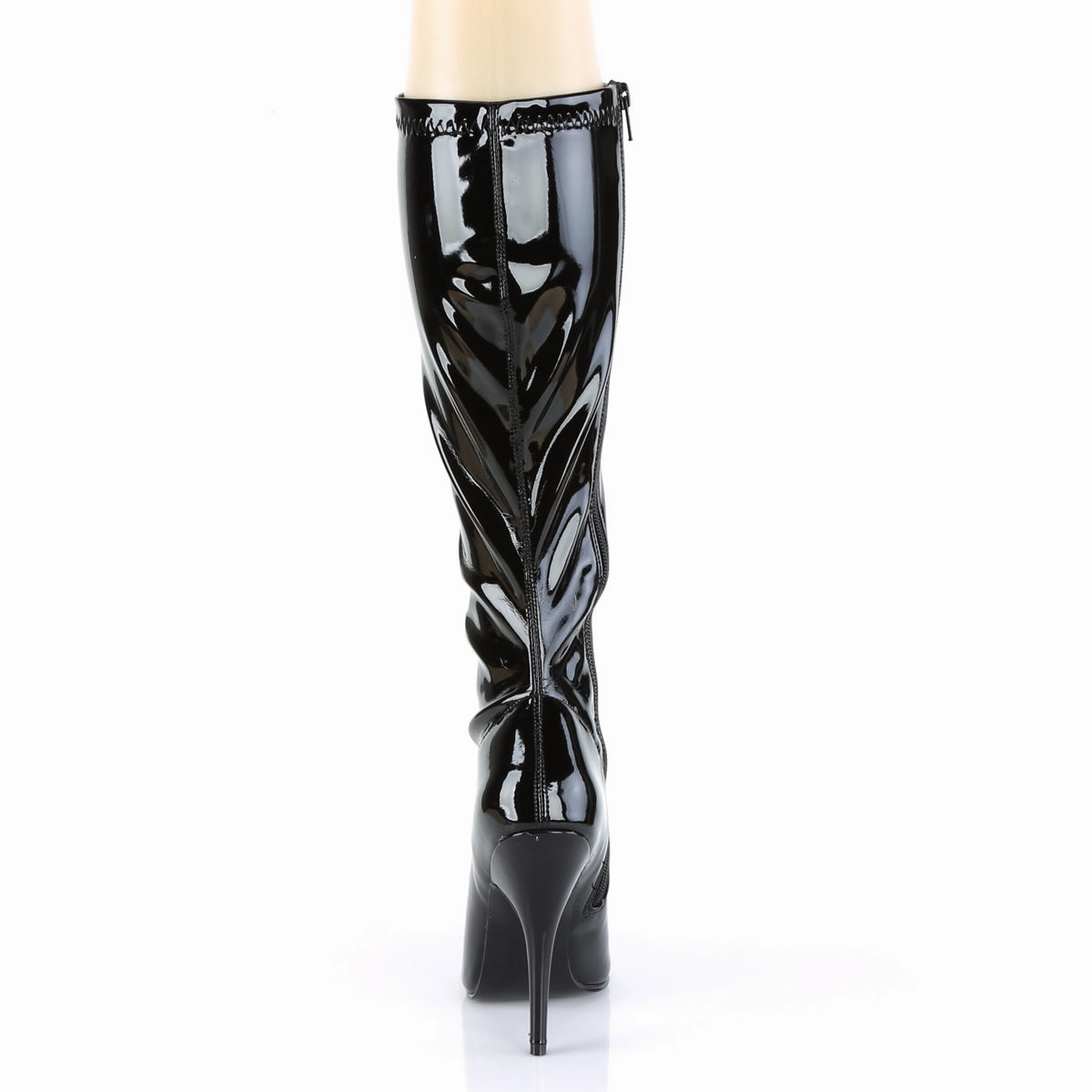 5 Inch Heel SEDUCE-2000 Black Stretch Patent Knee High Wedge Boots