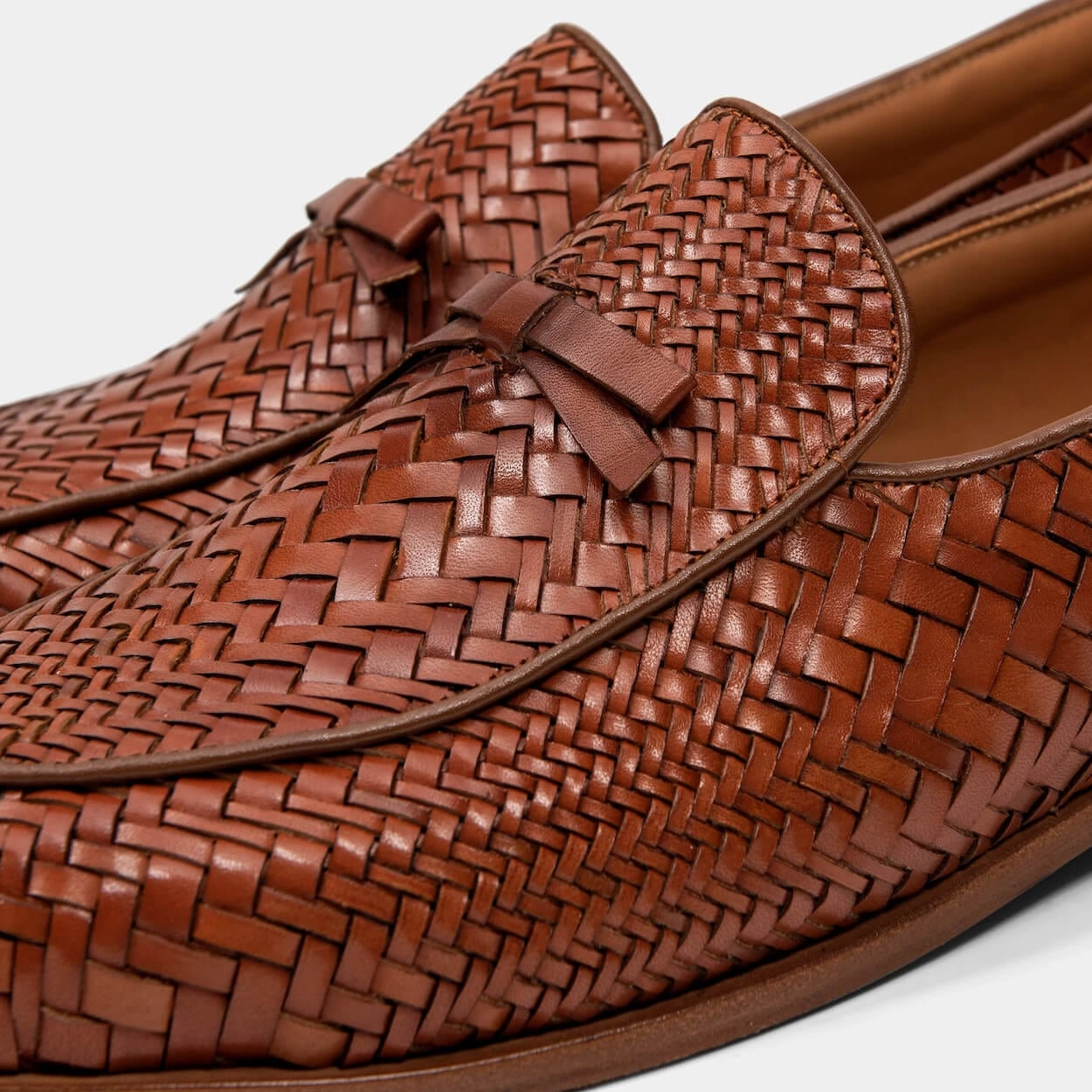 Odell Caramel Woven Leather Belgian Loafers Horse Bit Loafers Market