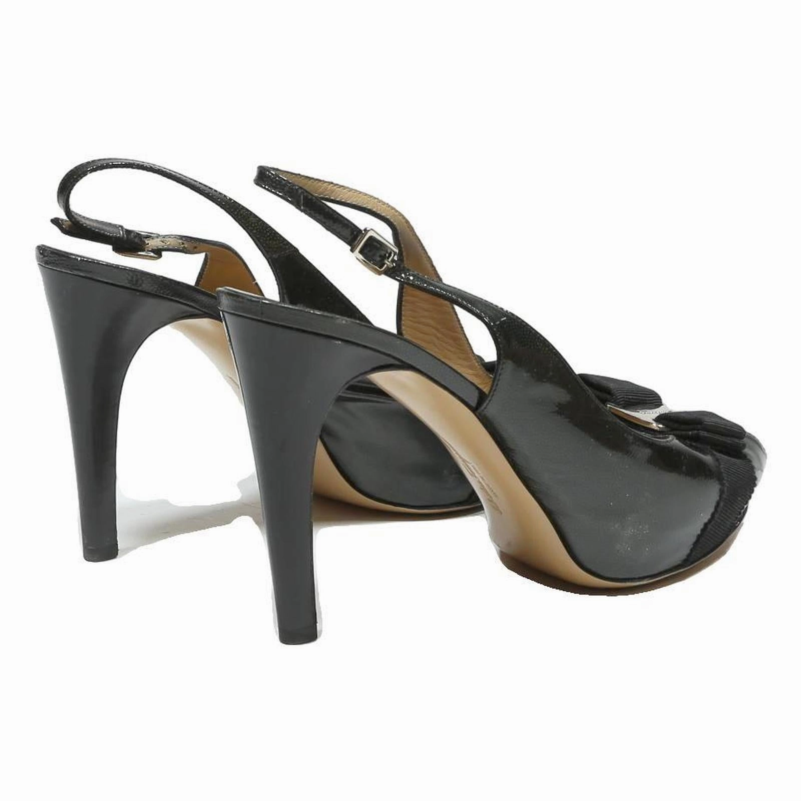 SALVATORE FERRAGAMO Women's Black Slingback Heels Synthetic UK 7 Bow Detail High Heel Strappy Sandals