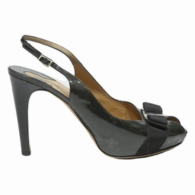 SALVATORE FERRAGAMO Women's Black Slingback Heels Synthetic UK 7 Bow Detail Steel Toe High Heels