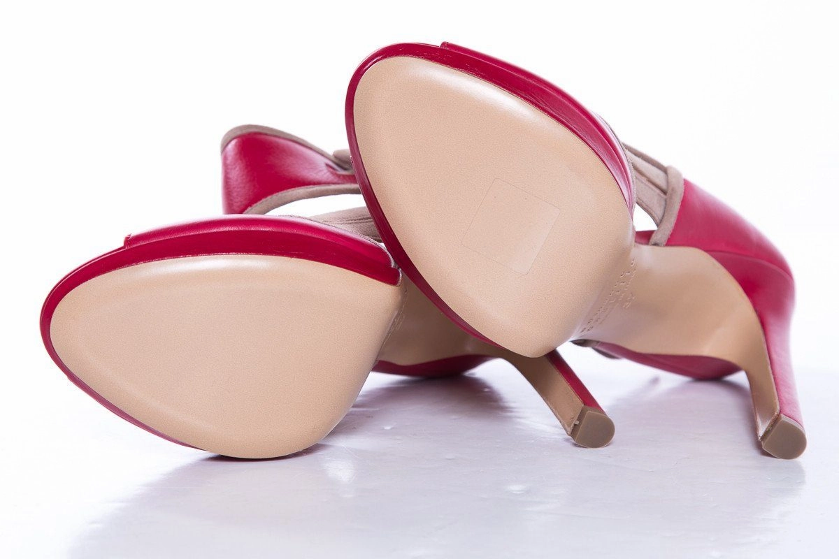 Edmundo Castillo  Red & Tan Leather Peep Toe Heels SZ 37 High Heels For Size 4