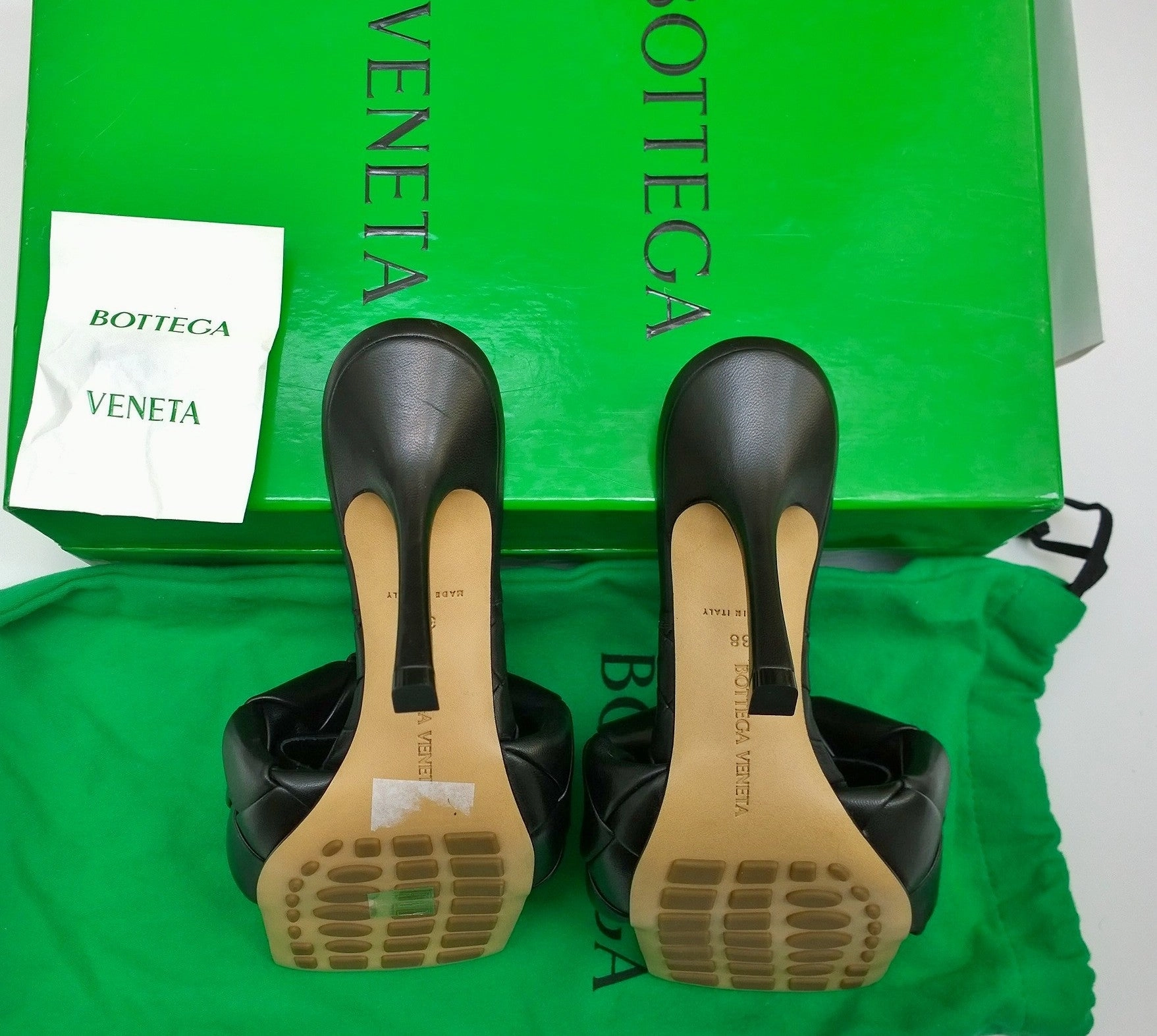 Bottega Veneta Lido Black Leather Slides Open Toe Heels New in Box Sandals Knee High Boots Wide Calf High Heel