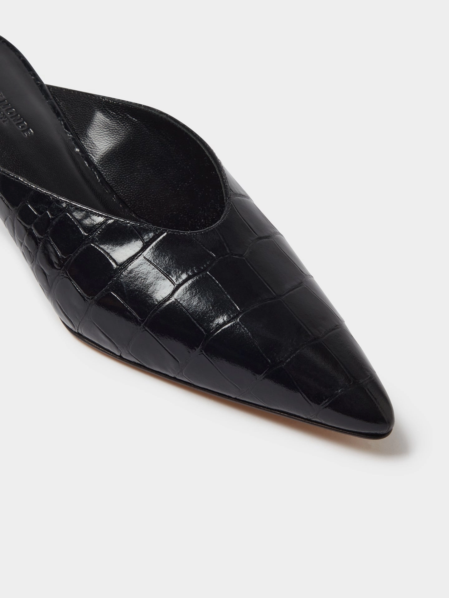 Victoria Micro Wedge Mule / Coco Black Croc Effect Leather High Fashion Heels