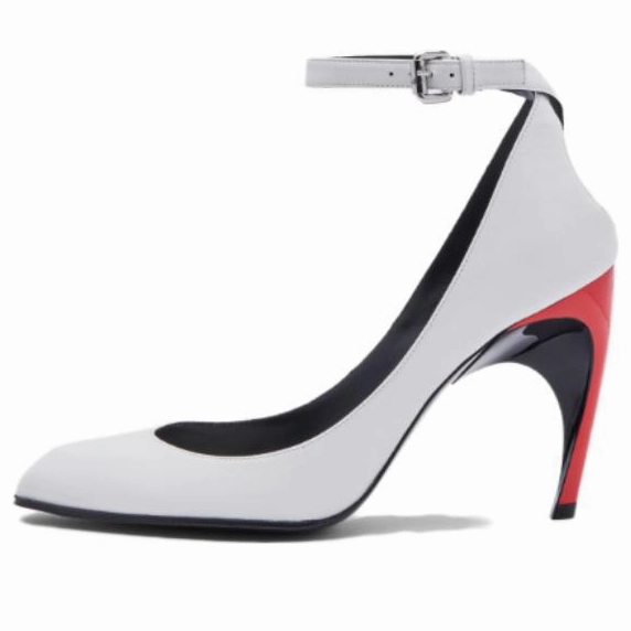 Suede Chunky Heels (WMNS) Alexander McQueen Armadillo Ankle Strap Heels 'Black Silver Red' 780679WIEX48740 #