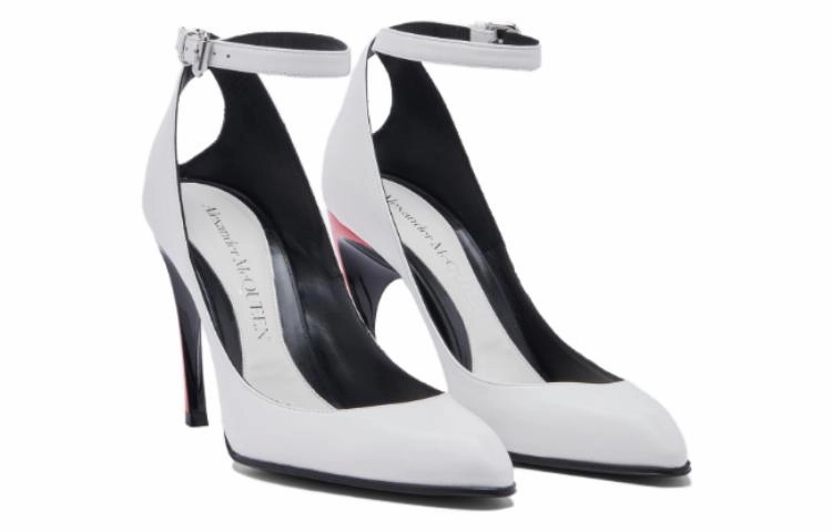 High Heel Military Boots (WMNS) Alexander McQueen Armadillo Ankle Strap Heels 'Black Silver Red' 780679WIEX48740 #