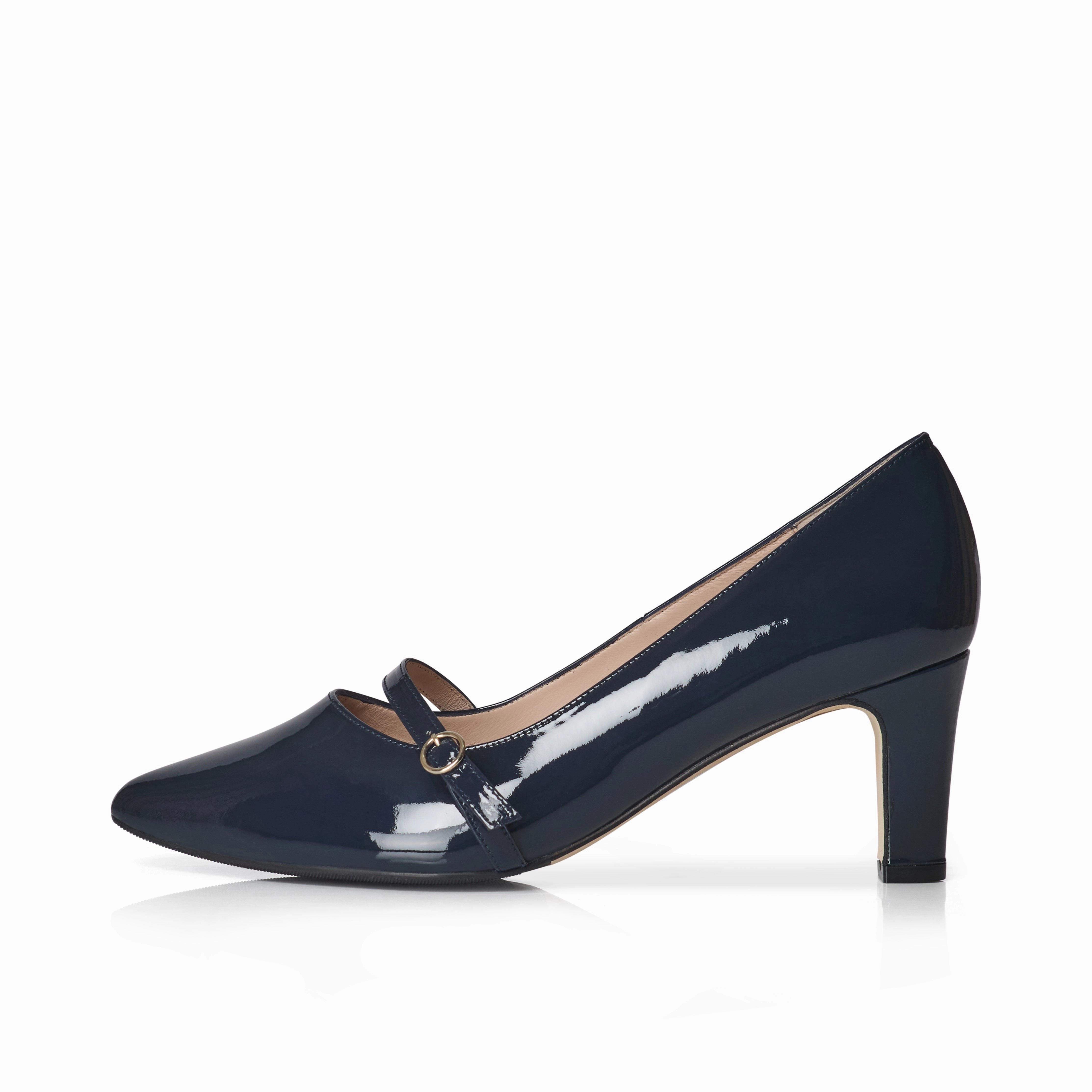 Stevie Extra-Wide Fit Court Shoe  Navy Patent Leather High Heel Shoe Outline