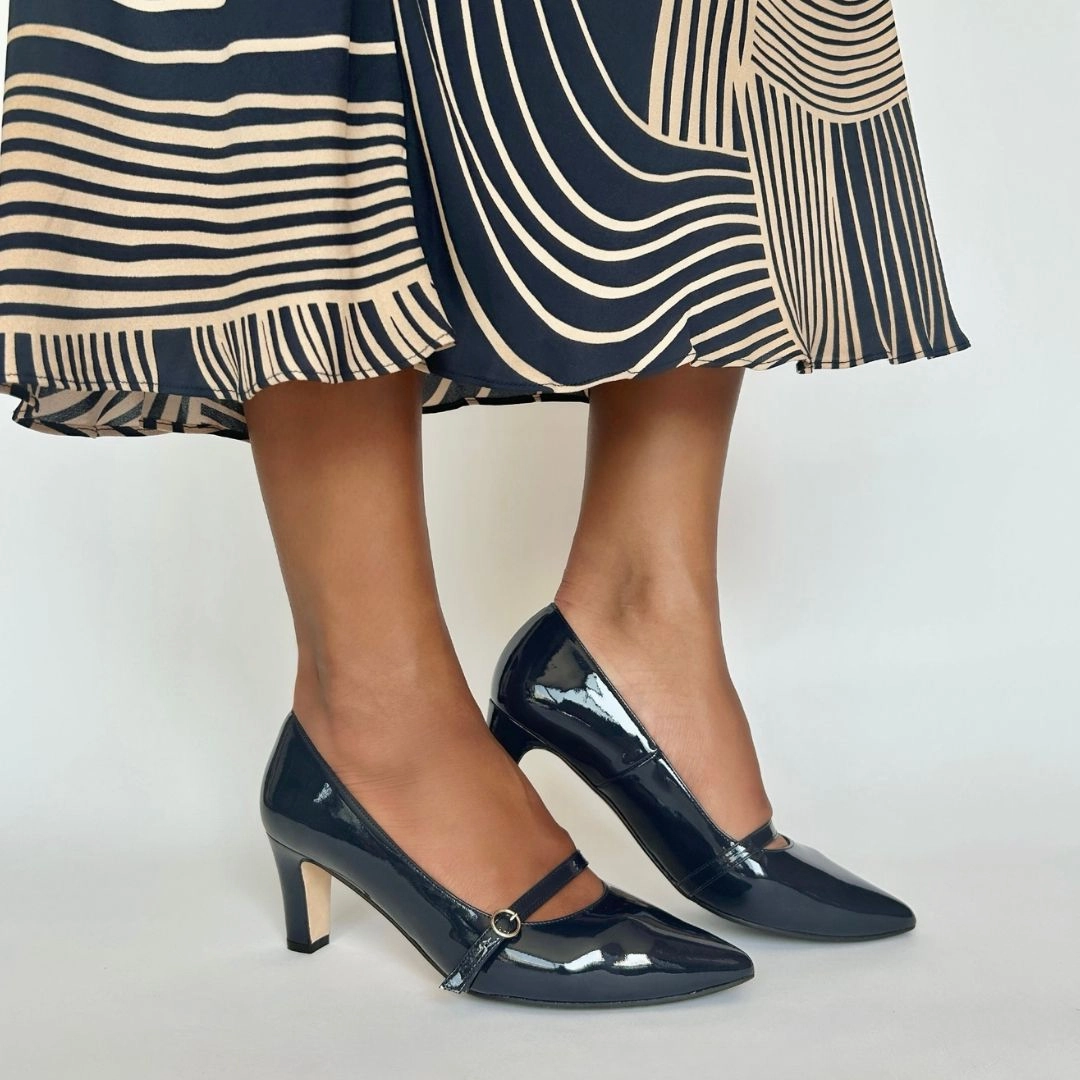 High Heel Comfort Inserts Stevie Extra-Wide Fit Court Shoe  Navy Patent Leather