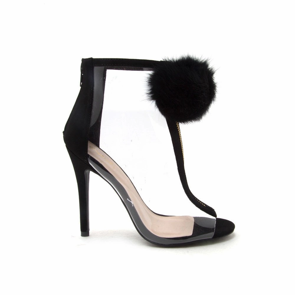 High Heels Ballbusting Pom Pom Booties Black