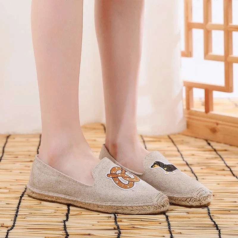 Tan Dress Loafers Embroidered Dachshund Shoes