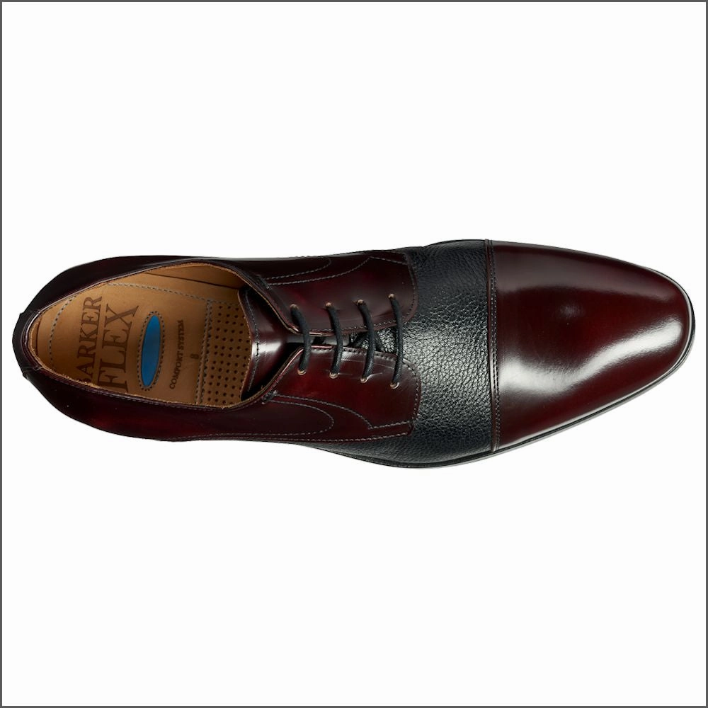 Handmade Derby Shoes Price Barker Southwold - Burgundy Hi-Shine / Black Deerskin.