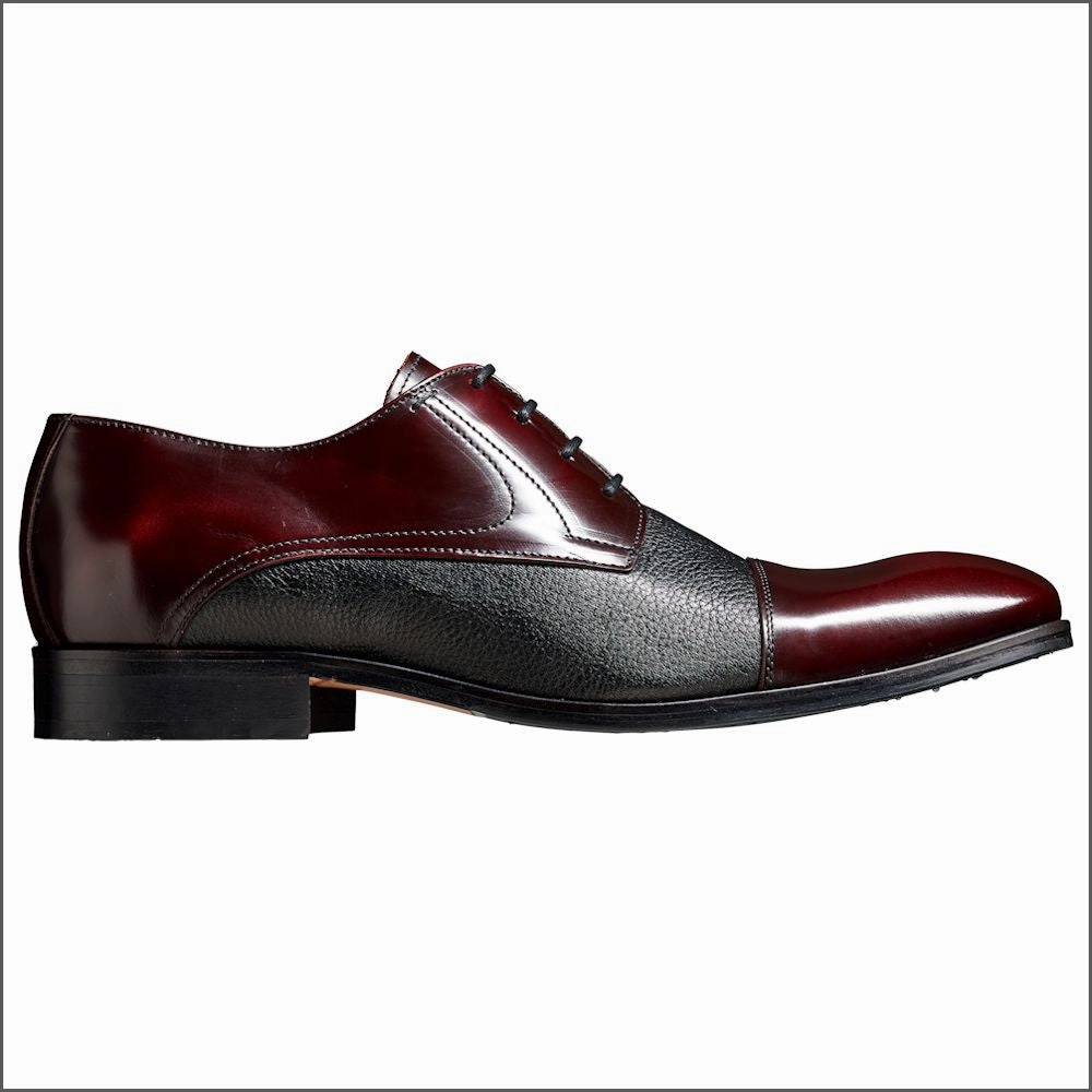 Leather Lace Up Dress Shoes Barker Southwold - Burgundy Hi-Shine / Black Deerskin.