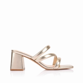 Madison Ivy High Heels Stallone Block Heel Mules - Champagne Gold