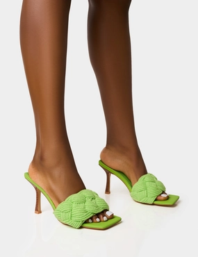 Nectar Lime Wooden Stack Knitted Square Toe Heels High Heels Mules