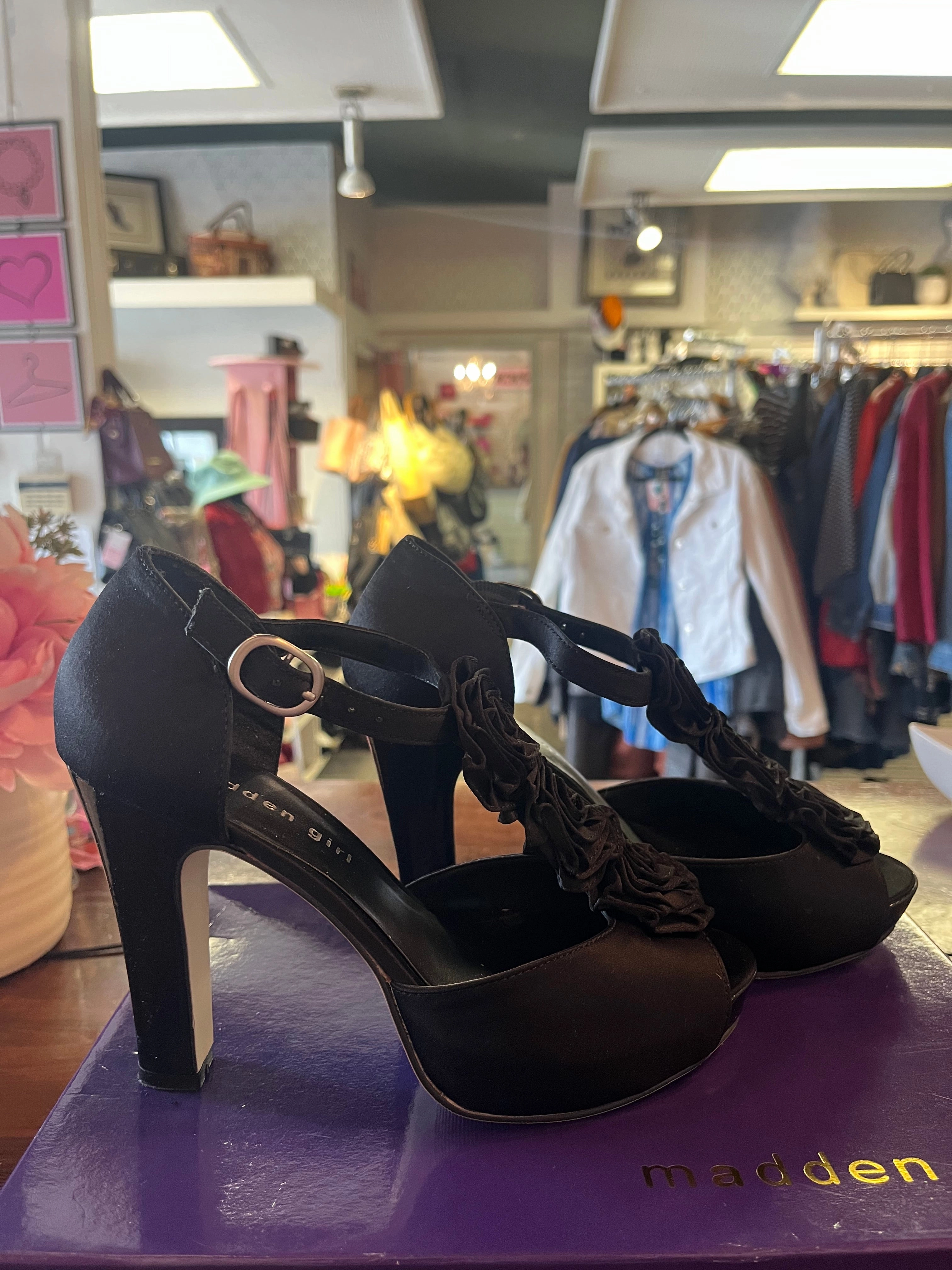 Madden Girl Black Flower Heels (Size 7) In High Heels Story