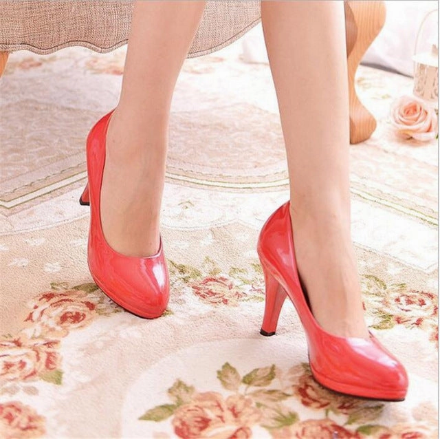 Women New Women Shoes 3 Color Black White Red Color PU Thin Heels Pumps Profession Pumps . High Heels Outlet