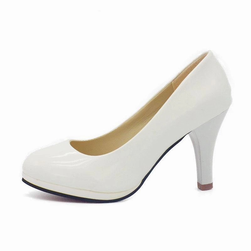 Women New Women Shoes 3 Color Black White Red Color PU Thin Heels Pumps Profession Pumps . High Heel To Flat Shoe