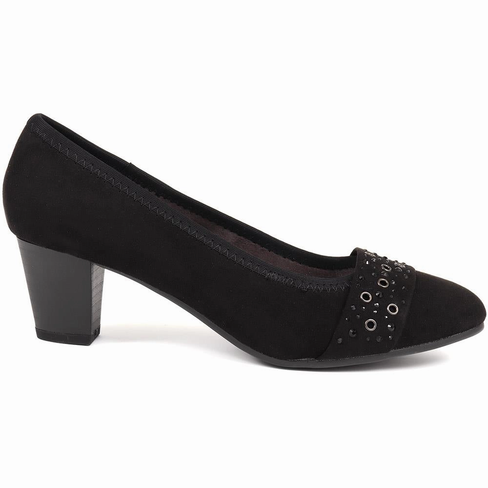 High Heels In Jeans Embellished Court Shoe - PLAN38005 / 324 154 - Black