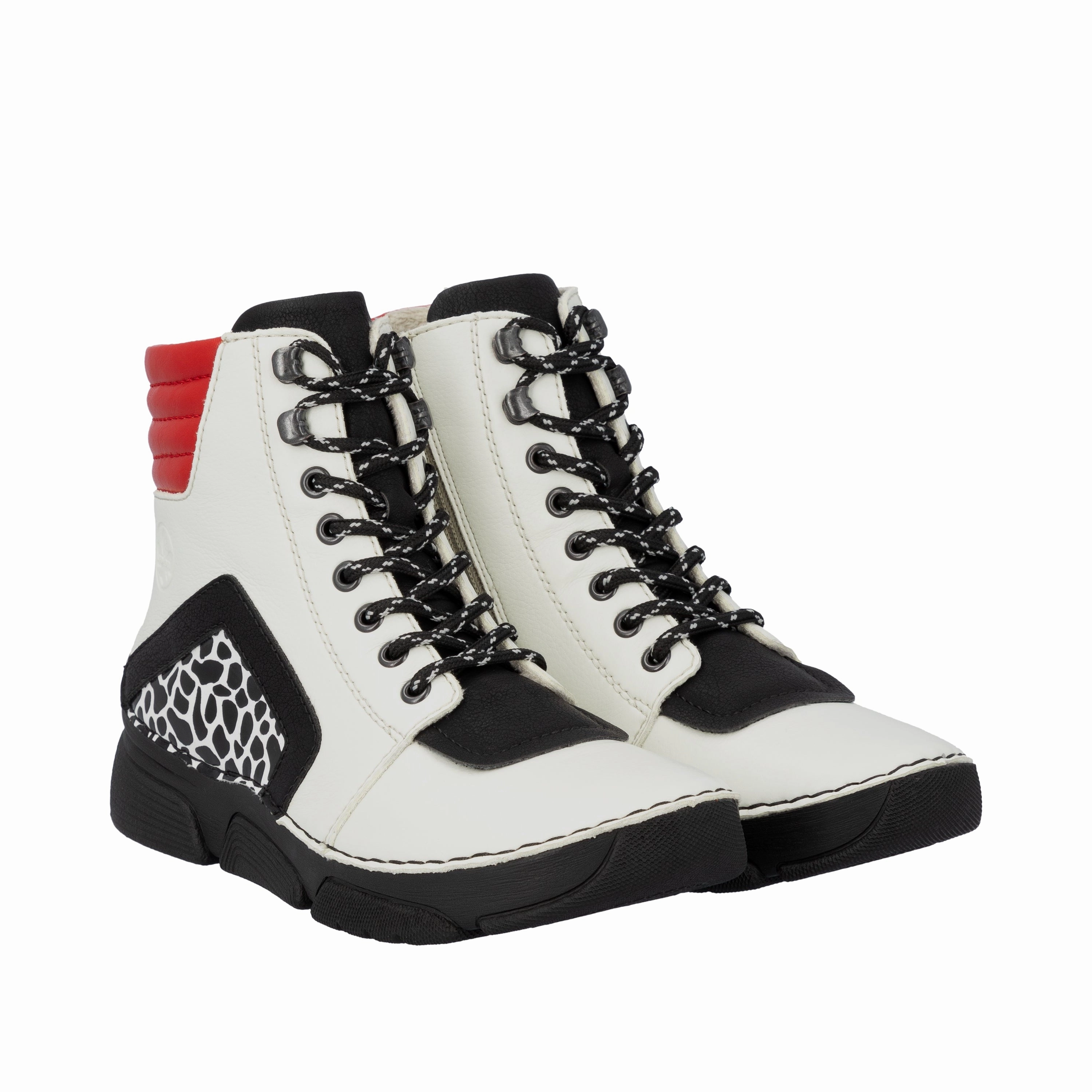 Faux Fur Trimmed Leather Ankle Boots Rieker Womens Boot 45904-60 Cotton/Schwarz/Weiss-Schwarz/Flamme