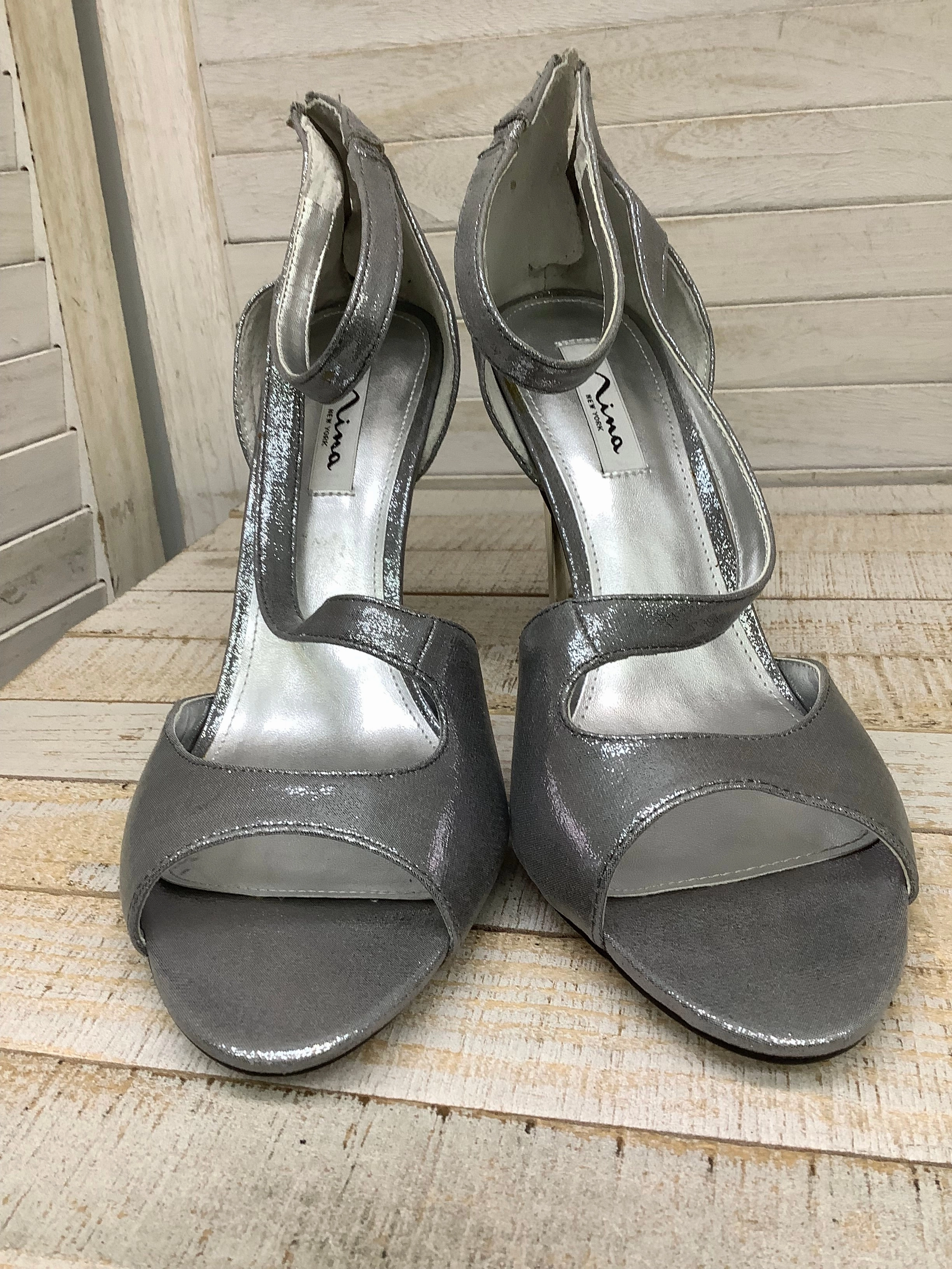 Shoes Heels Stiletto By Nina In Silver, Size: 9.5 In High Heels And Lingerie