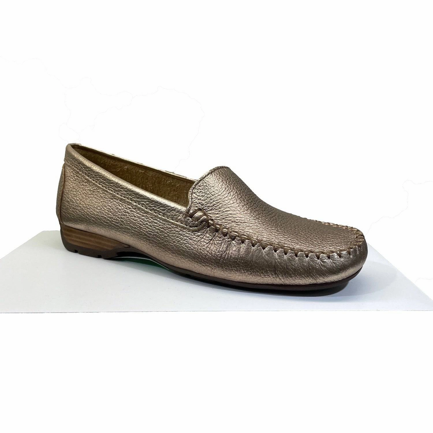 Tie Loafers EYS Alice Ladies Gold Leather Loafer Slip On Shoes
