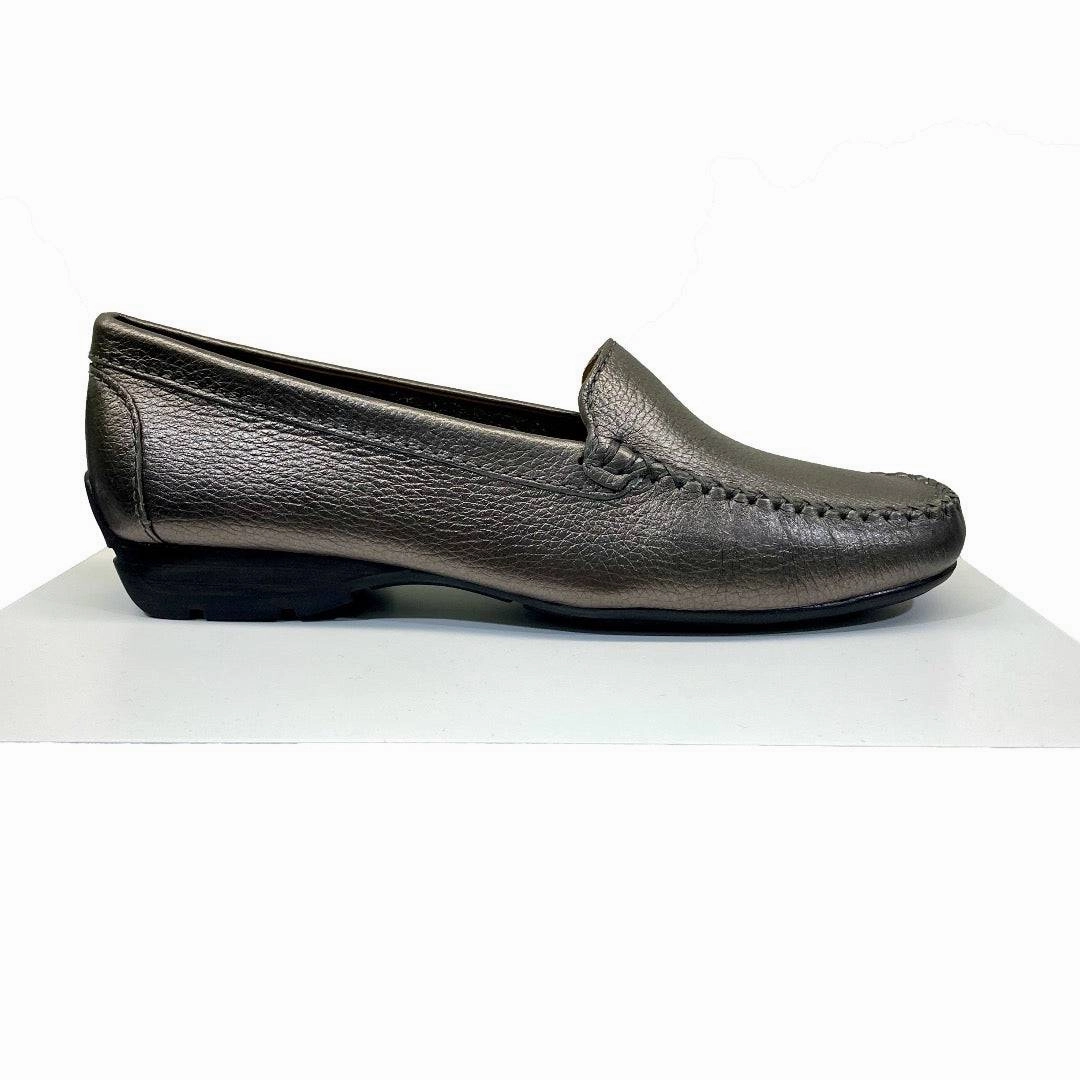 Monolith Loafers EYS Alice Ladies Pewter Leather Loafer Slip On Shoes