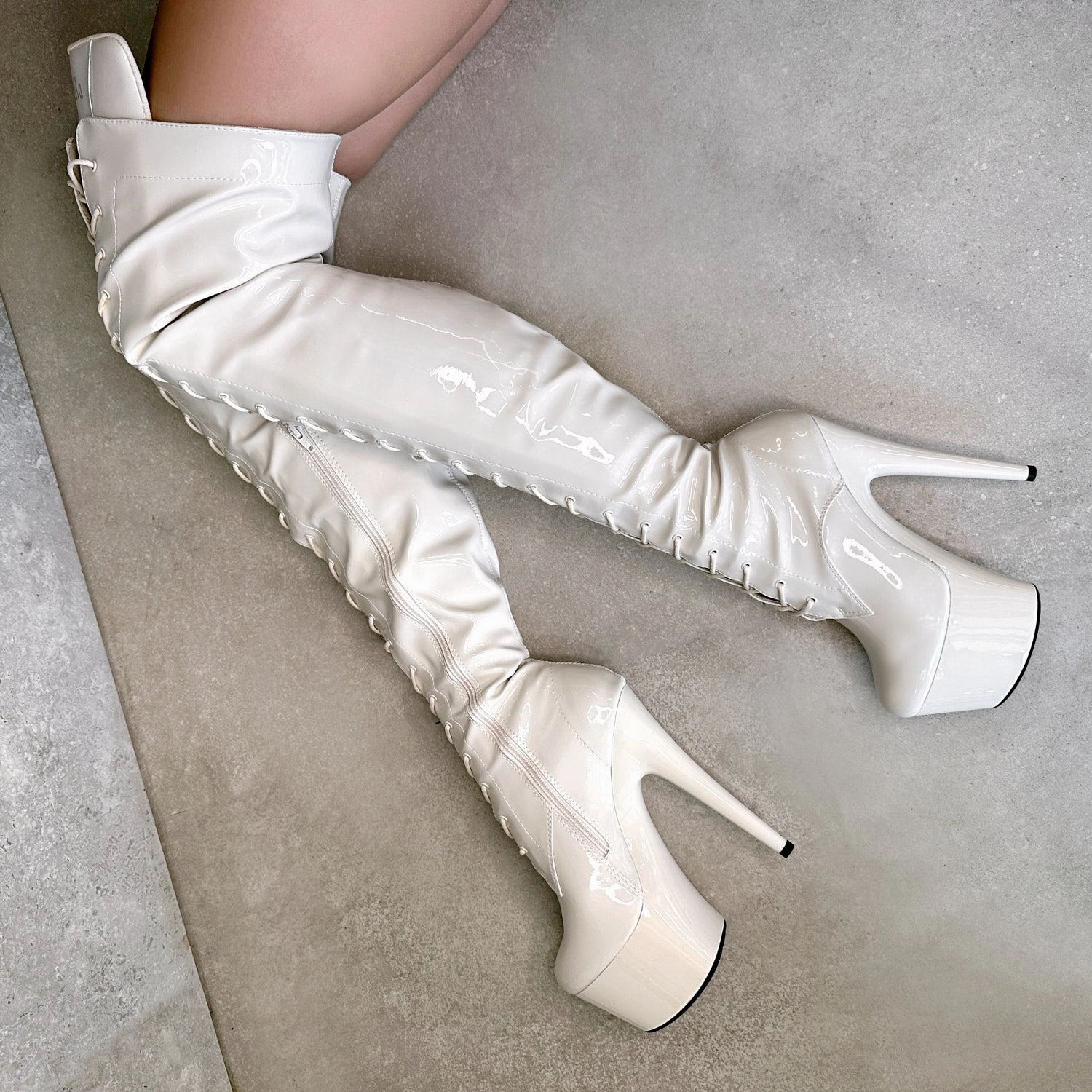 Walking Knee High Boots LipKit Thigh High Front Lace - No Angel - 7 INCH