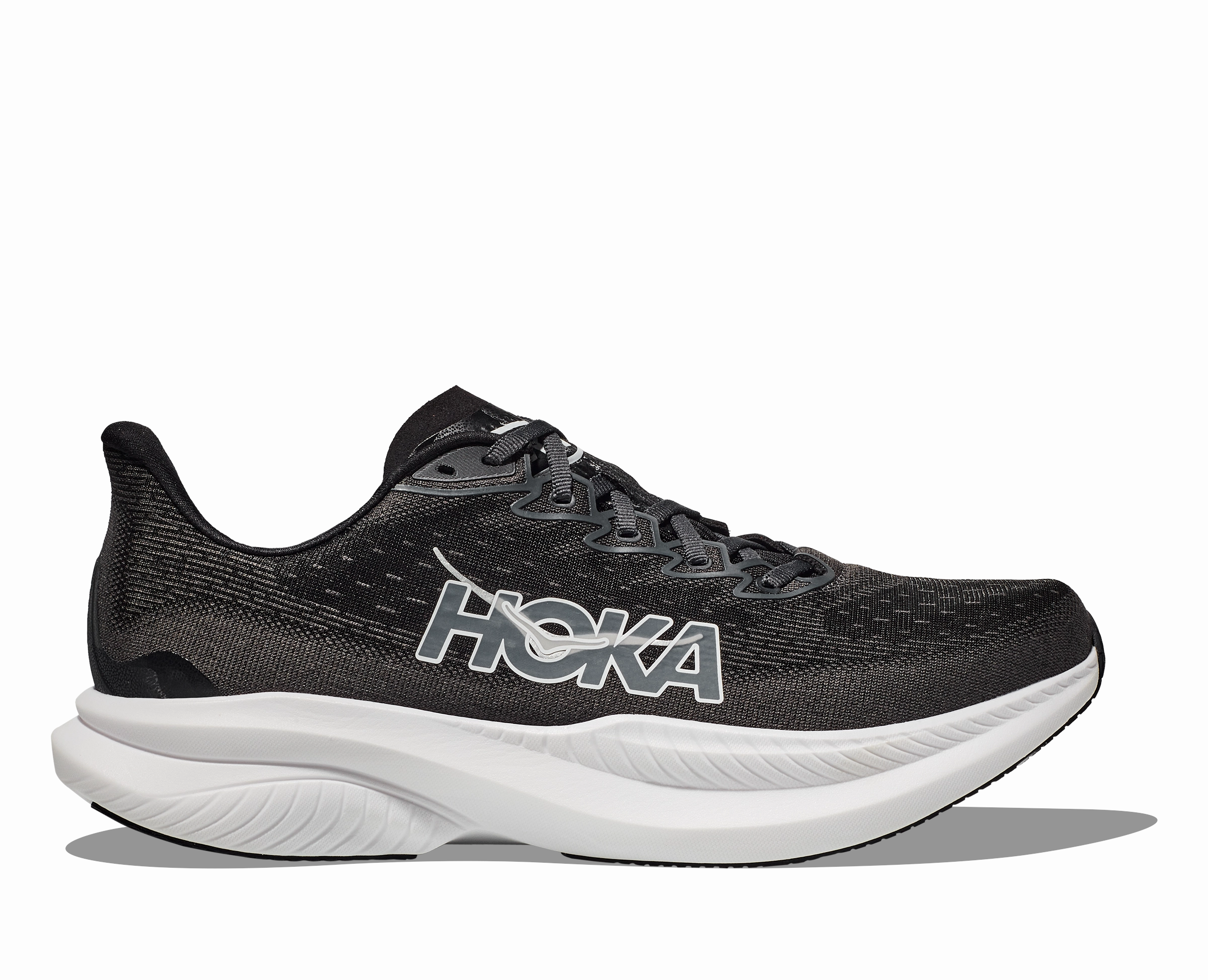 Arch Support Running Shoe HOKA Men's Mach 6 - BLACK / WHITE (Wide)
