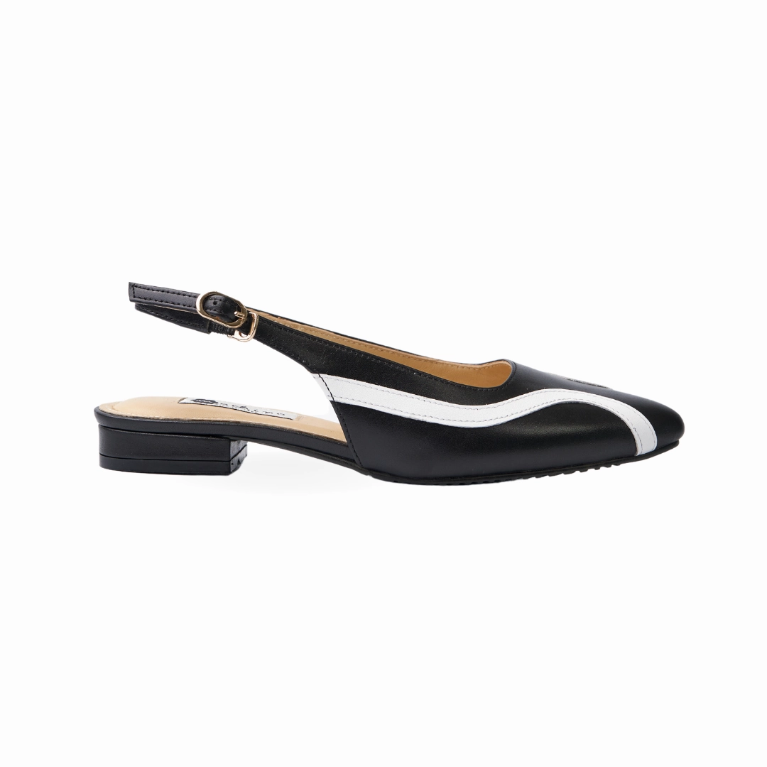 Stretch High Heel Shoes Feeling It in B&W Ballet Flats (Genuine Leather)