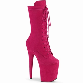 Ankle Deck Boots Flamingo-1050FS Hot Pink Faux Suede, 8" Heels