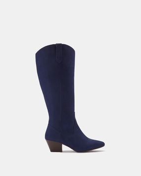 Saffron Knee High Boots in Navy Nubuck Leather Knee High Boots Riding