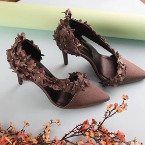 High Heel Heels Flower Power ( brown handmade flowers with pearls)