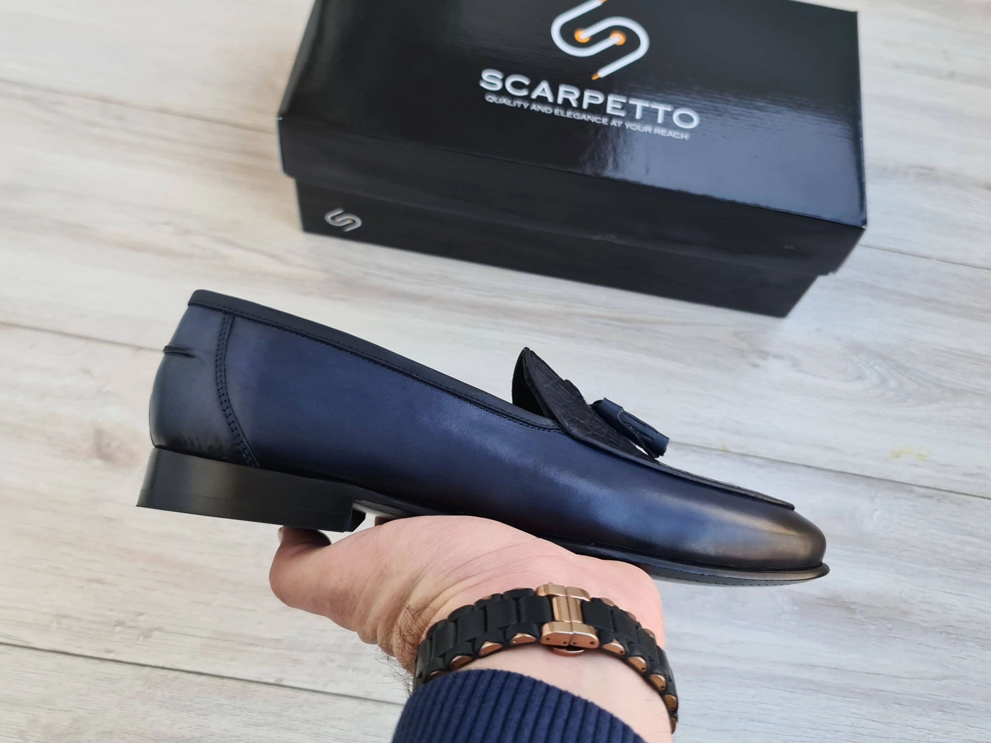 Jamie Haller Loafers Frangiato Croco Navy Blue Men's Genuine Leather Loafers - Leather Sole