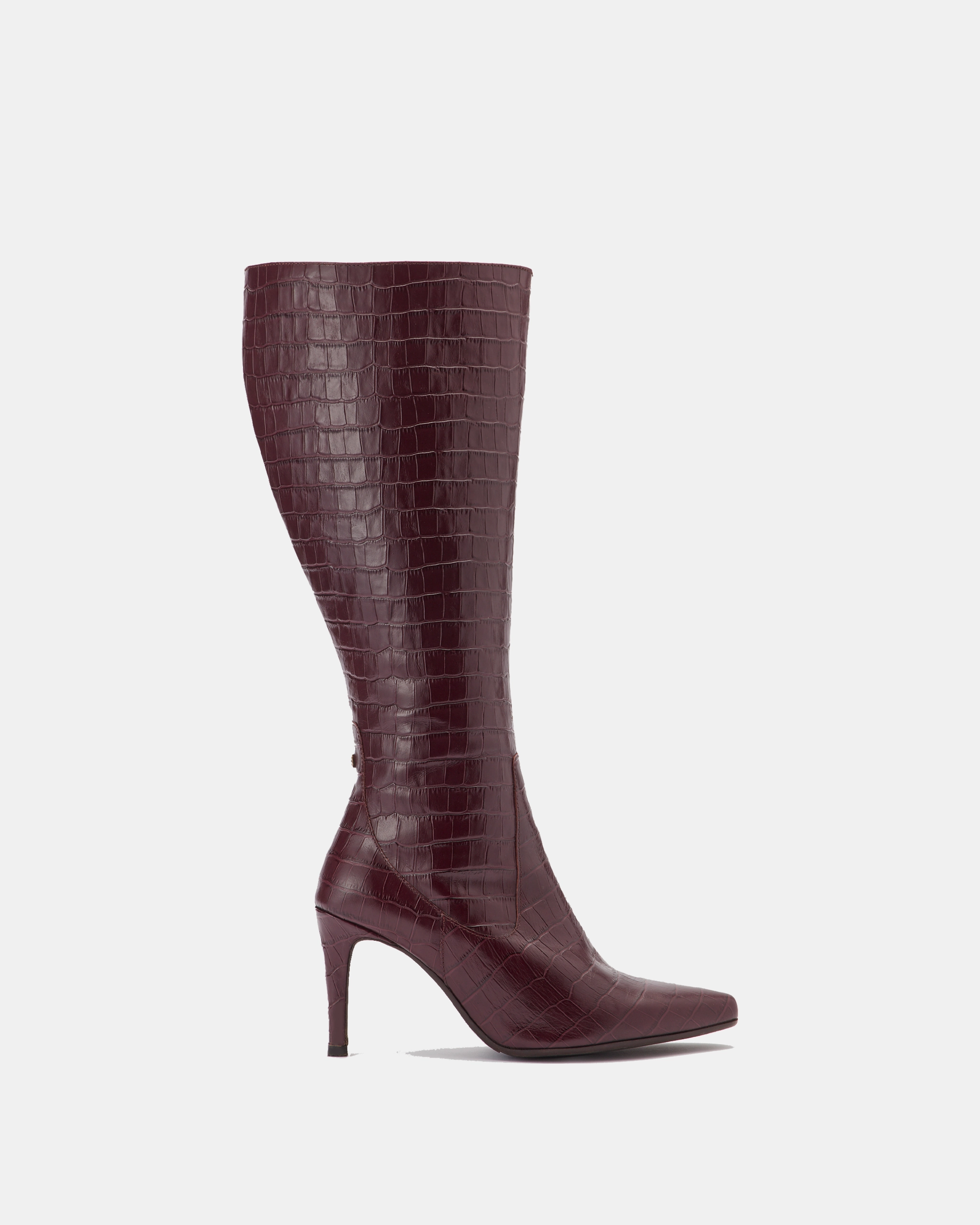 Freya Knee High Boots in Burgundy Croc Suede Knee High Western Boots