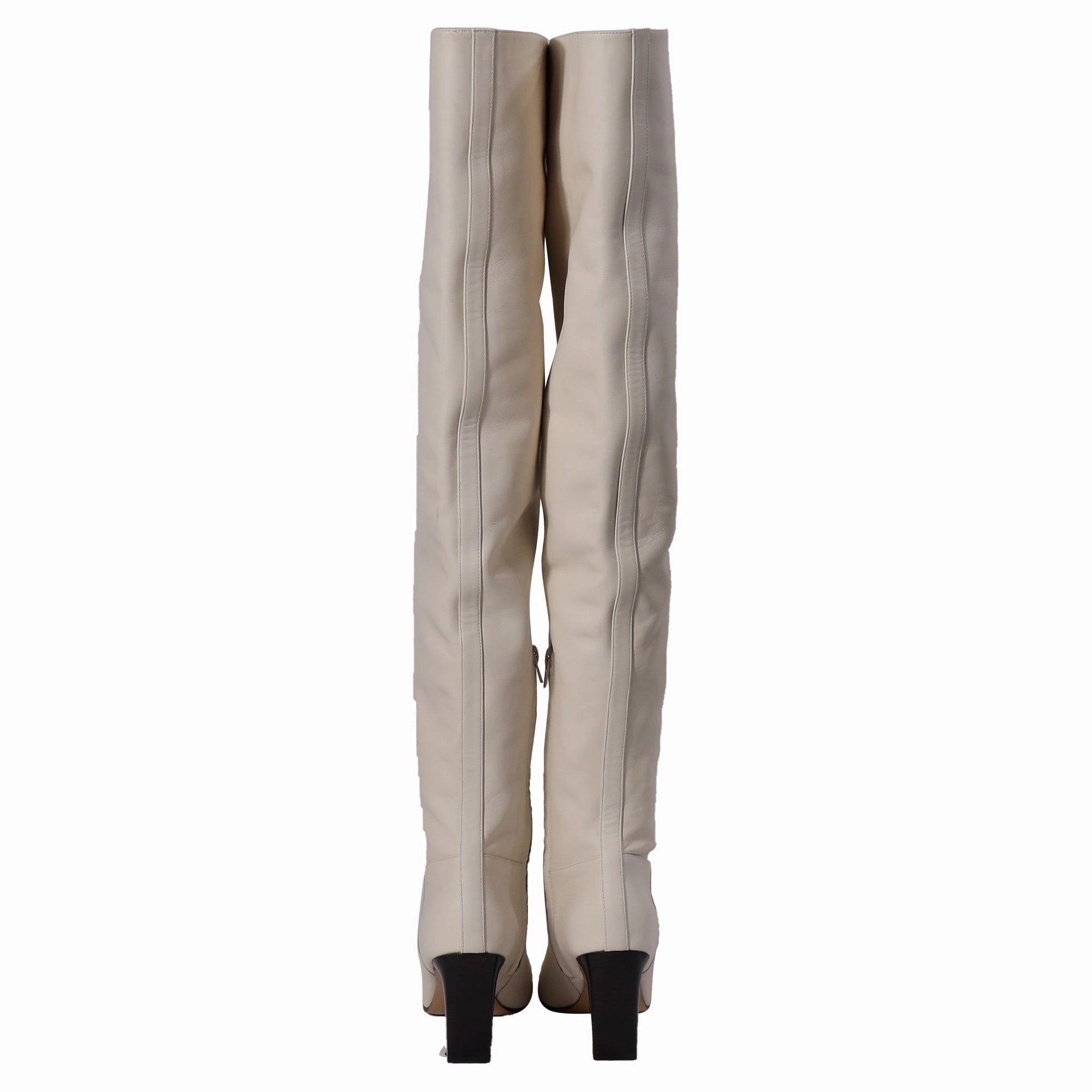 Khaite Marfa Over-The-Knee Boots in White Leather Gator Skin Cowboy Boots