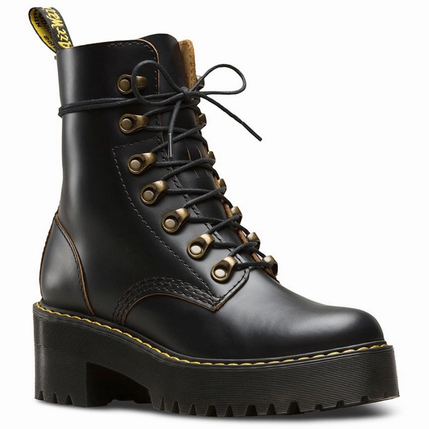 Dr. Martens Leona Smooth Leather Women's Block Heeled Boots Ankle Boots Faux Leather
