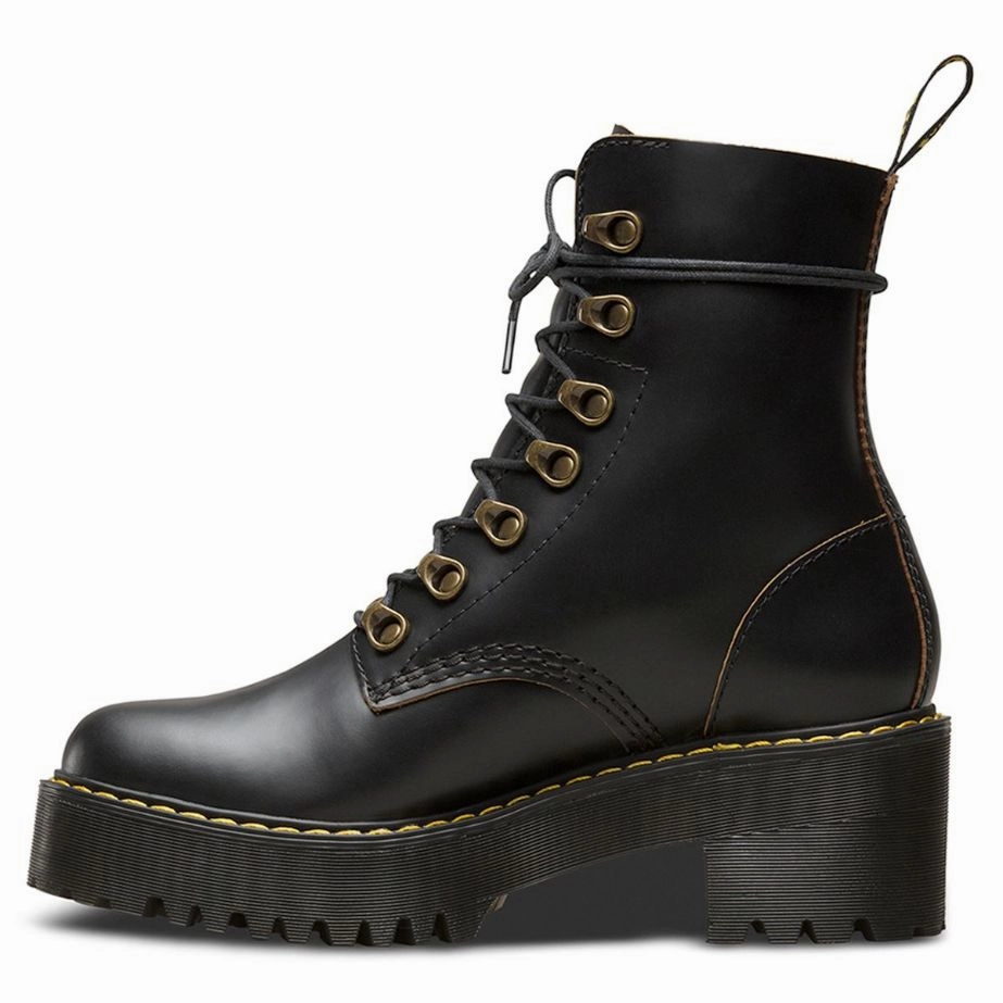 Ankle Boots With Wedge Dr. Martens Leona Smooth Leather Women's Block Heeled Boots