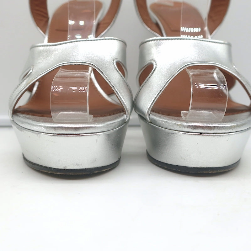 Givenchy Shark Lock Platform Sandals Silver Metallic Leather Size 38.5 High Heels With Wide Toe Box