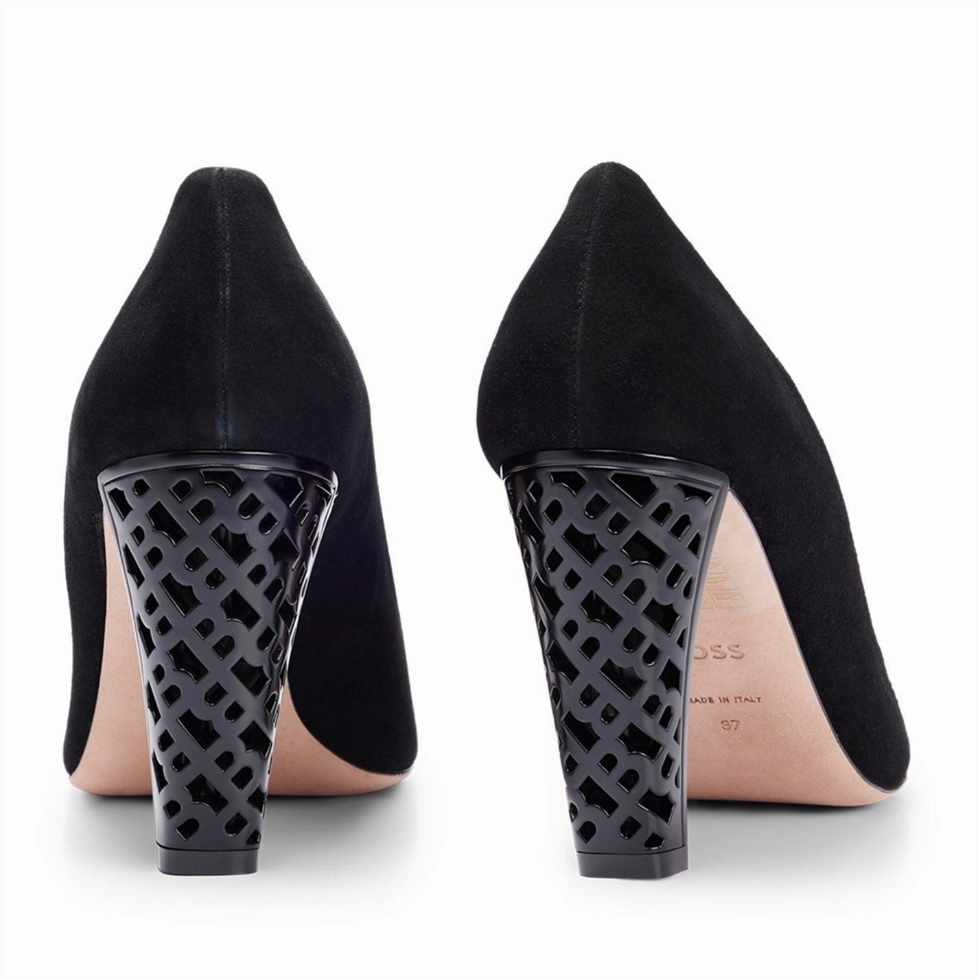 High Heel Open Toe Shoes Boss  Boss Suede Monogram Heels Womens Black