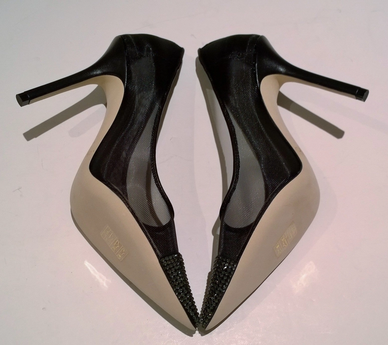 High Heel Shoe Planters Jimmy Choo Amika 85 Black Mesh and Rhinestone Heels Black Diamond New Shoes