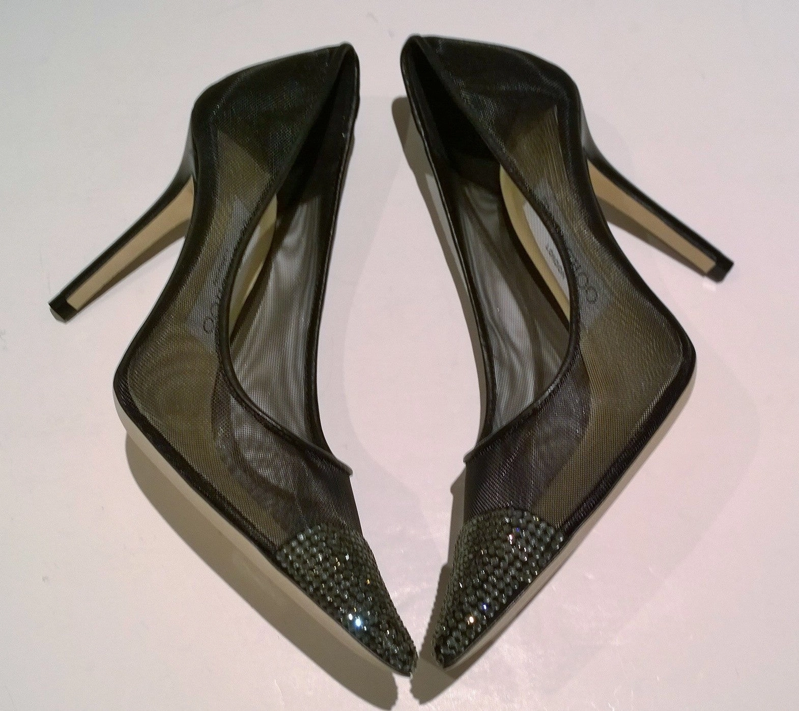 Thigh High Boots No Heel Jimmy Choo Amika 85 Black Mesh and Rhinestone Heels Black Diamond New Shoes