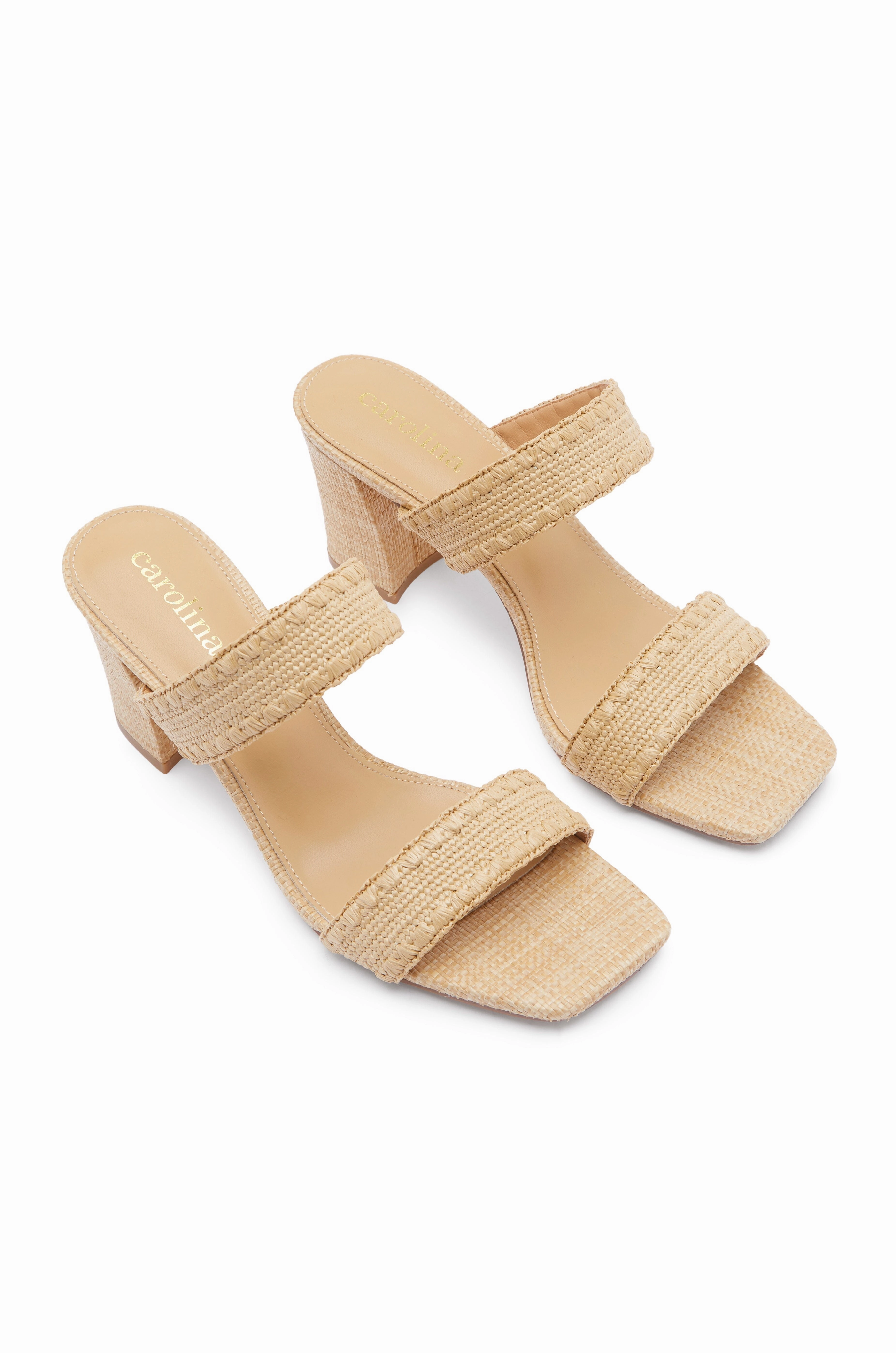 Corfu Raffia Double Strap Block Heels Natural- Pre Order High Instep Heels