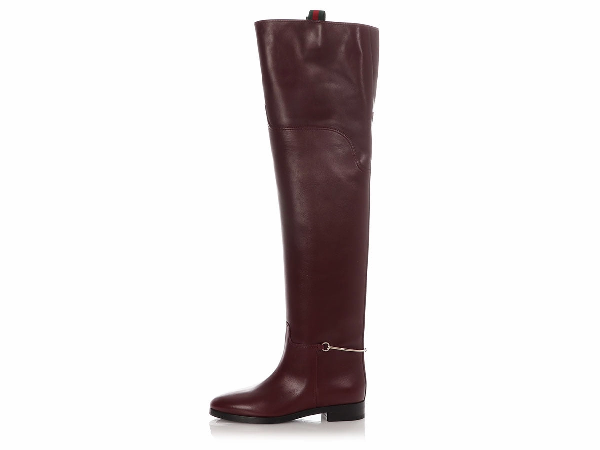Tsc Rain Boots Gucci Burgundy Leather Clive Over-The-Knee Boots