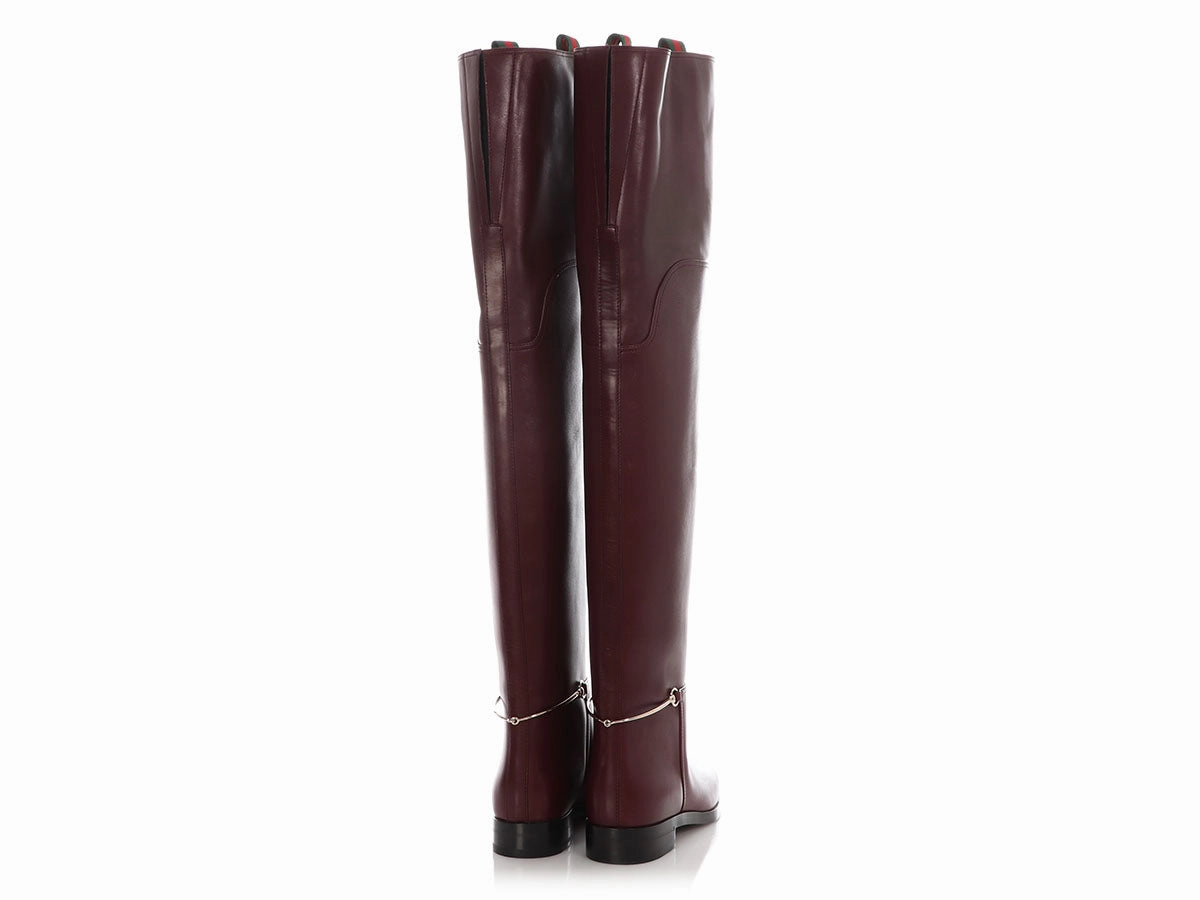 Gucci Burgundy Leather Clive Over-The-Knee Boots Lacrosse Muck Boots
