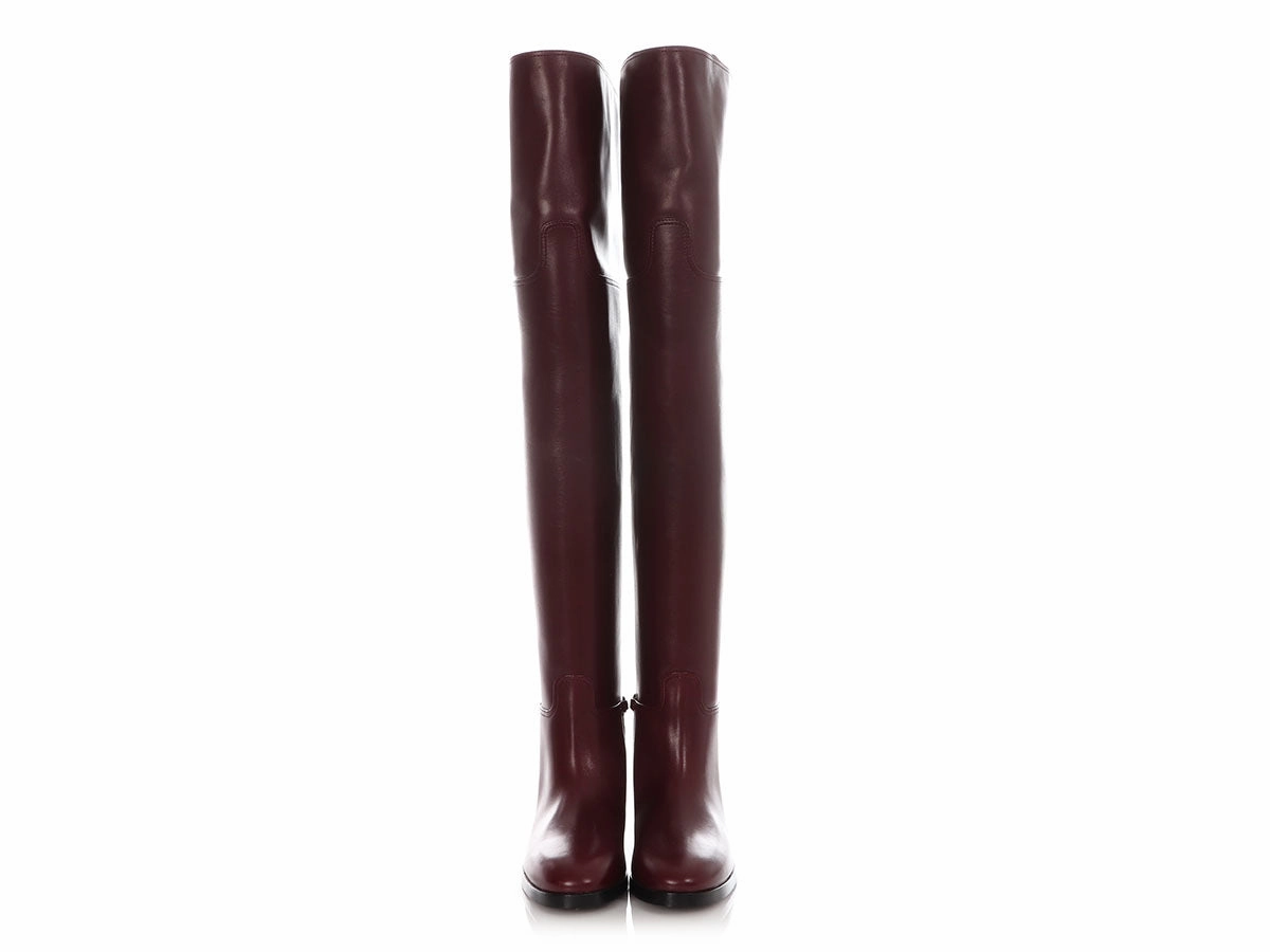 Gucci Burgundy Leather Clive Over-The-Knee Boots Surplus Boots Military