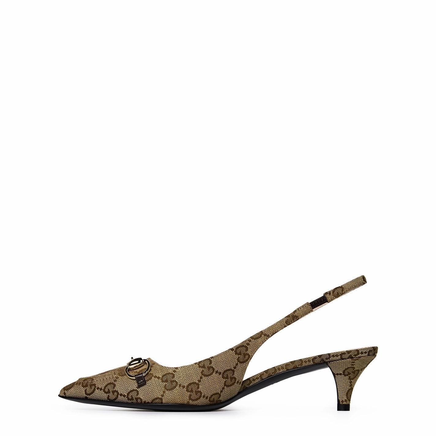 Gucci  Women'S Motif Canvas Horsebit Sling Pumps Beige Ebony Cheetah Print High Heel Shoe Chair