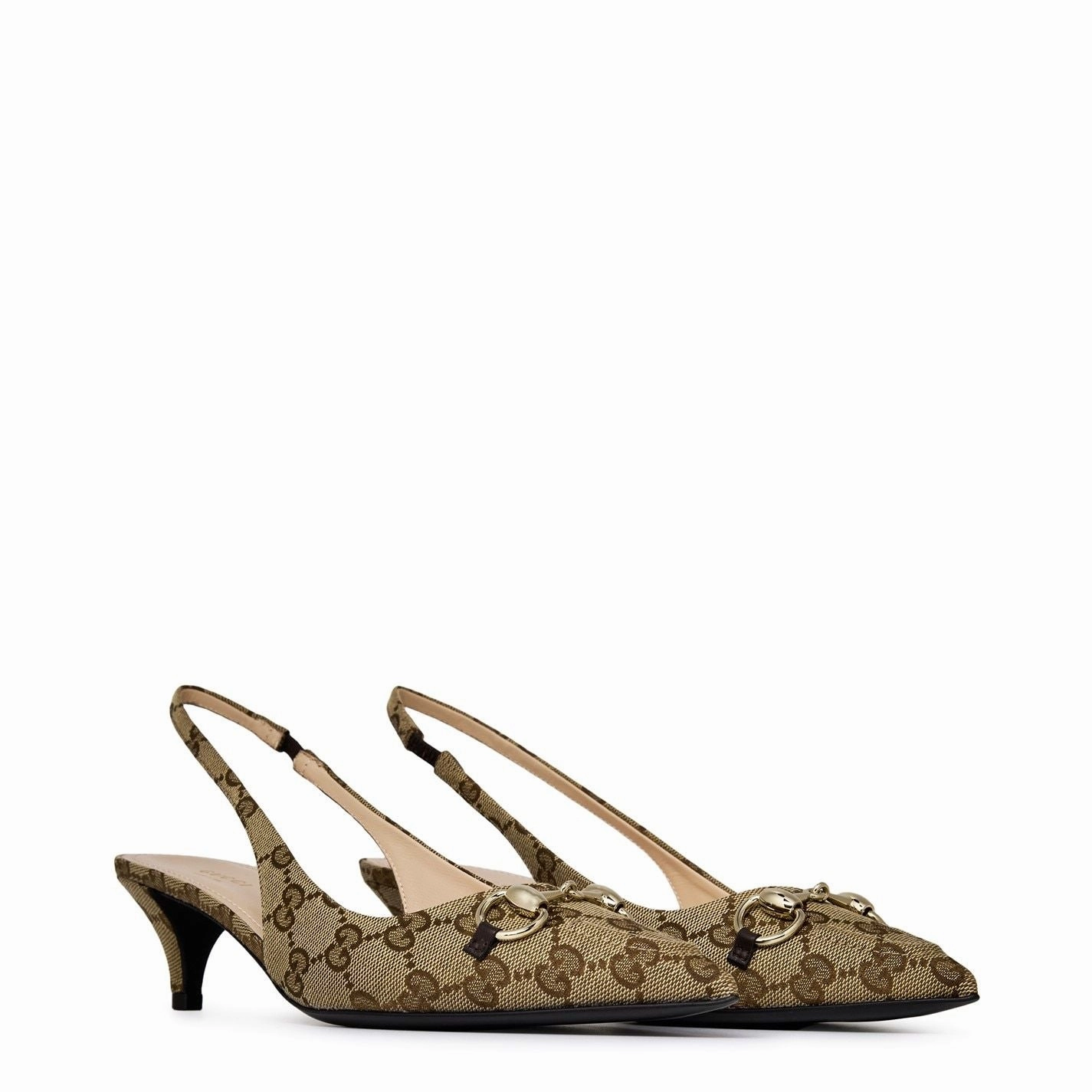 High Heels Locked Gucci  Women'S Motif Canvas Horsebit Sling Pumps Beige Ebony