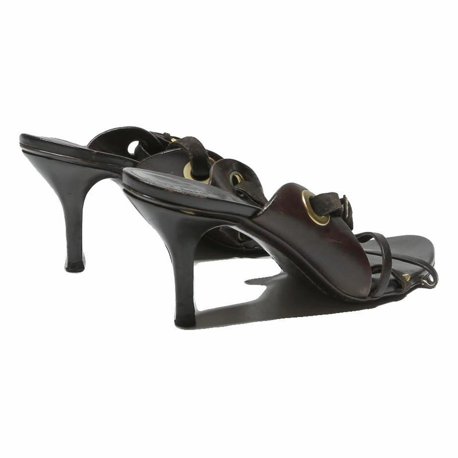 Print High Heel Shoes GUCCI Womens Black Leather Heels UK 6 Stylish Mule Sandals Designer Footwear