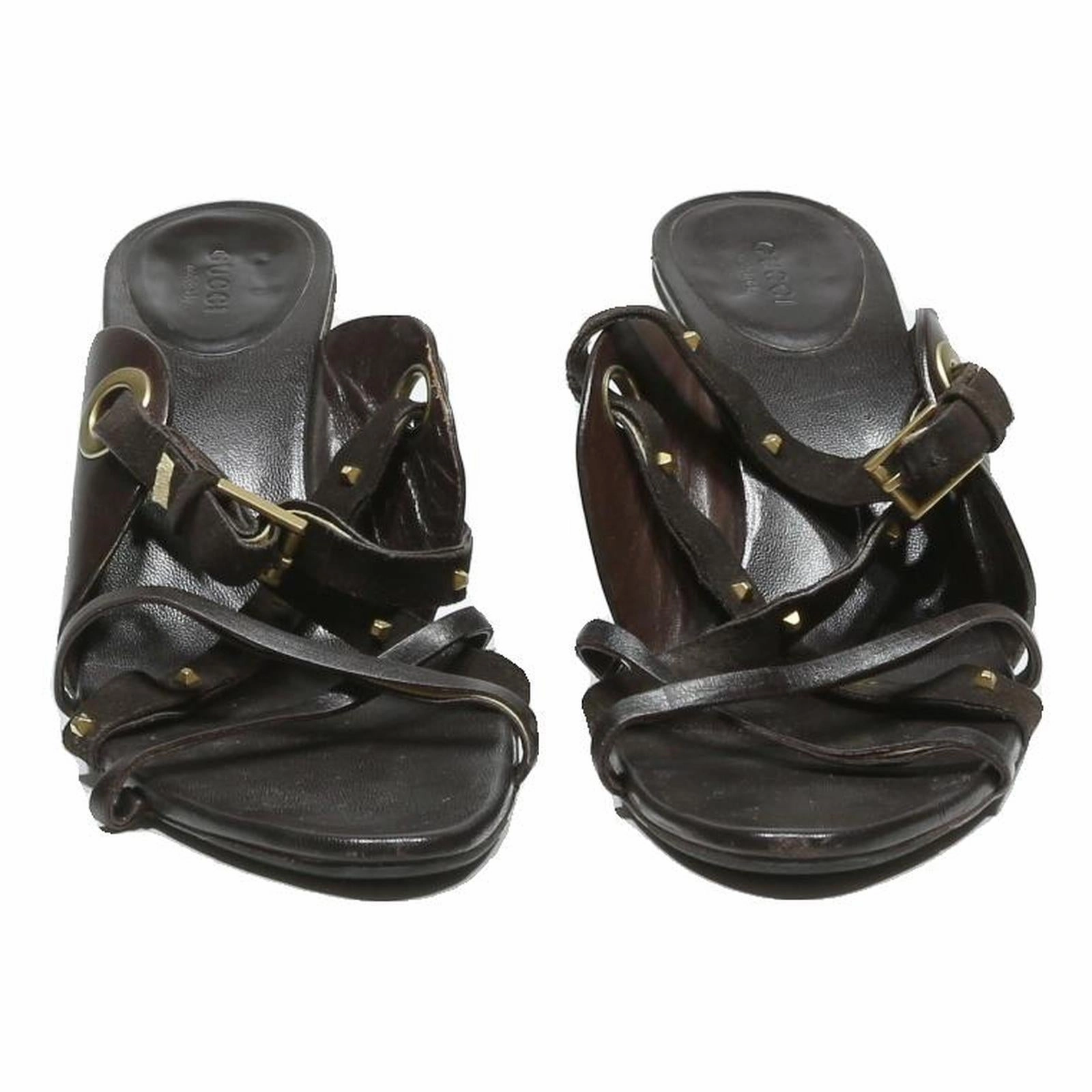 GUCCI Womens Black Leather Heels UK 6 Stylish Mule Sandals Designer Footwear Foot Cushions For High Heels