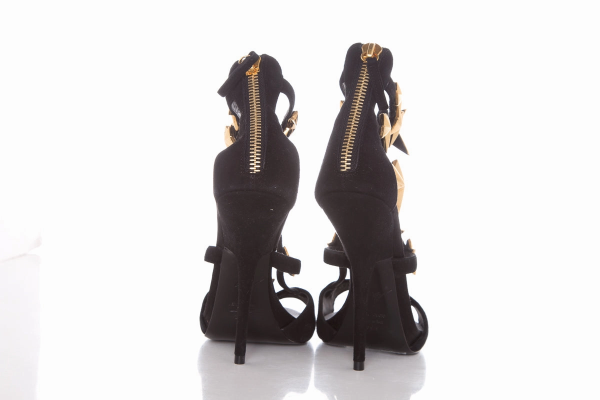 Guiseppe Zanotti Black & Gold Star Studded Heels SZ 39.5 Houndstooth High Heel Shoes