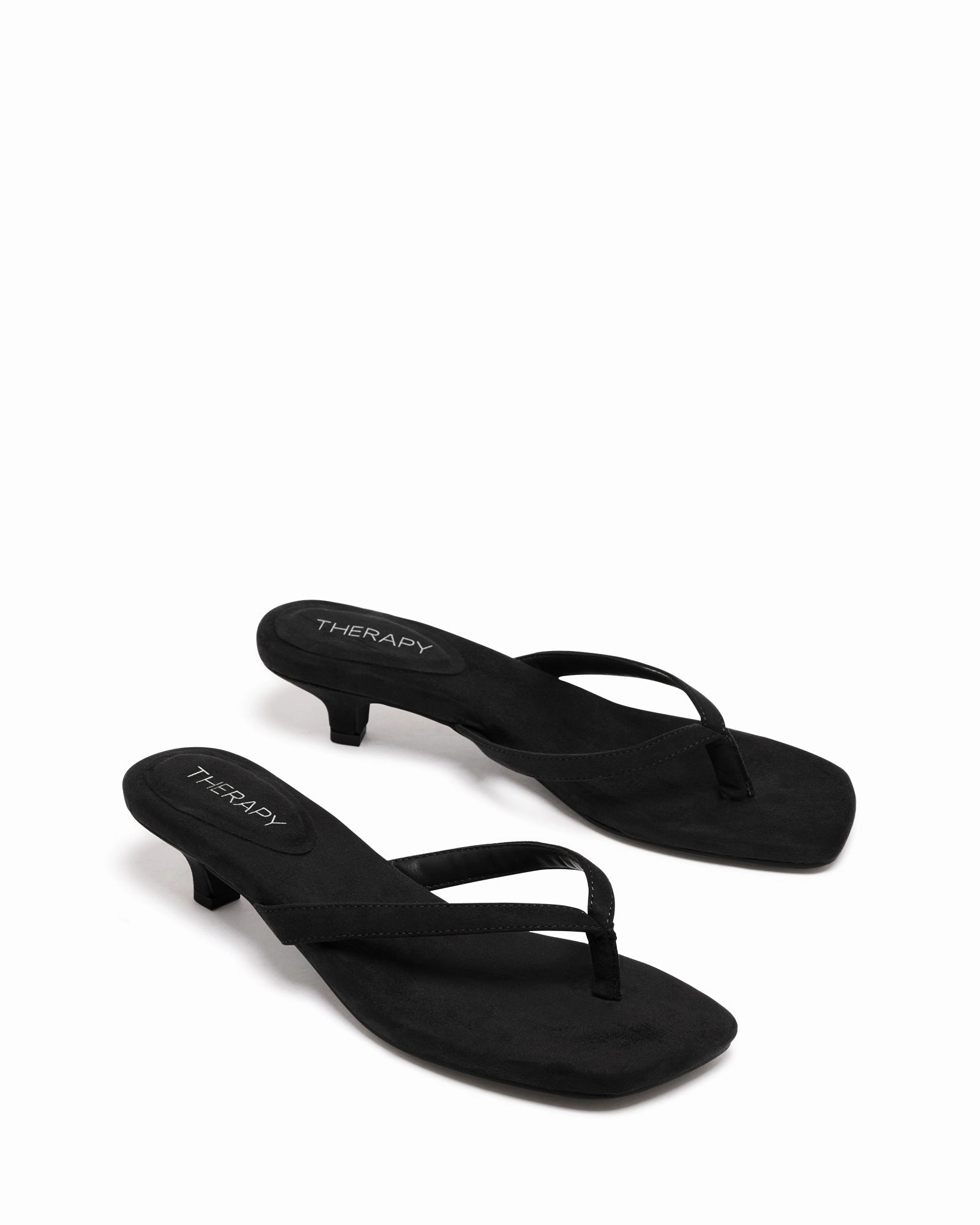 Heatwave Thong Heel Black Microsuede Ankle Strap High Heel Pumps